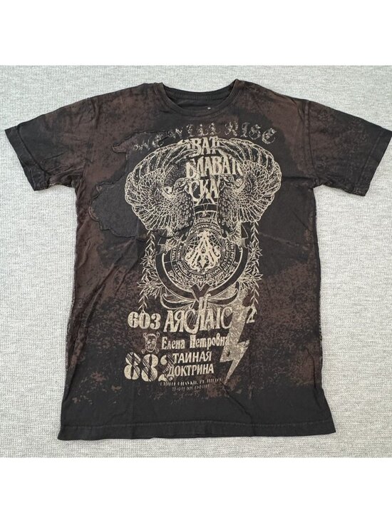 Archaic By Affliction Other - Archaic By Affliction Distressed Graphic T-Shirt Mens Lg Black/Brown Acid Wash